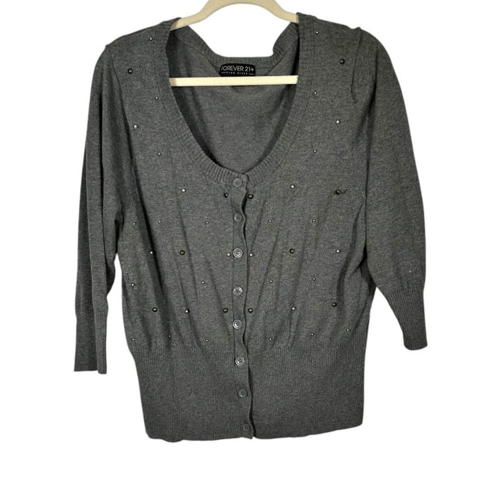 Forever 21 Gray Button Up Embellished Sweater Size 3X